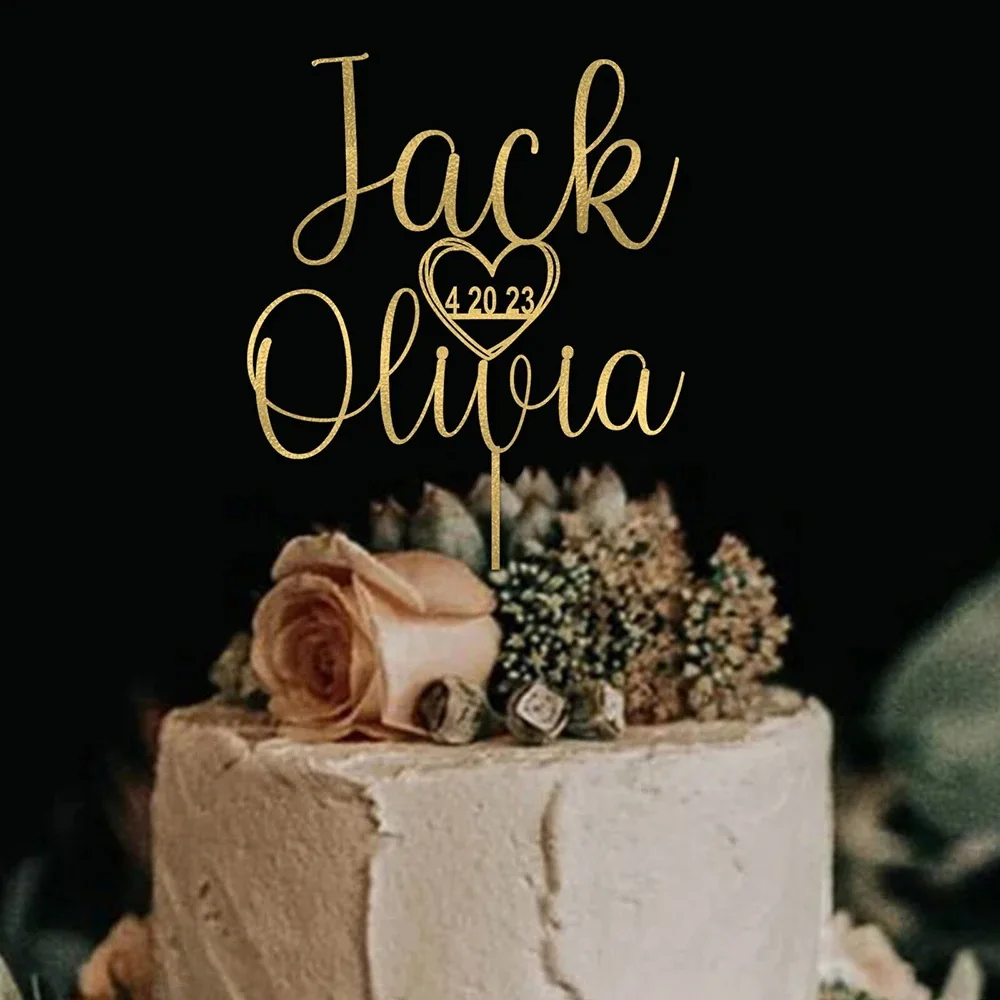 Пользовательский Свадебный Золотой акриловый Топпер для торта жениха и невесты