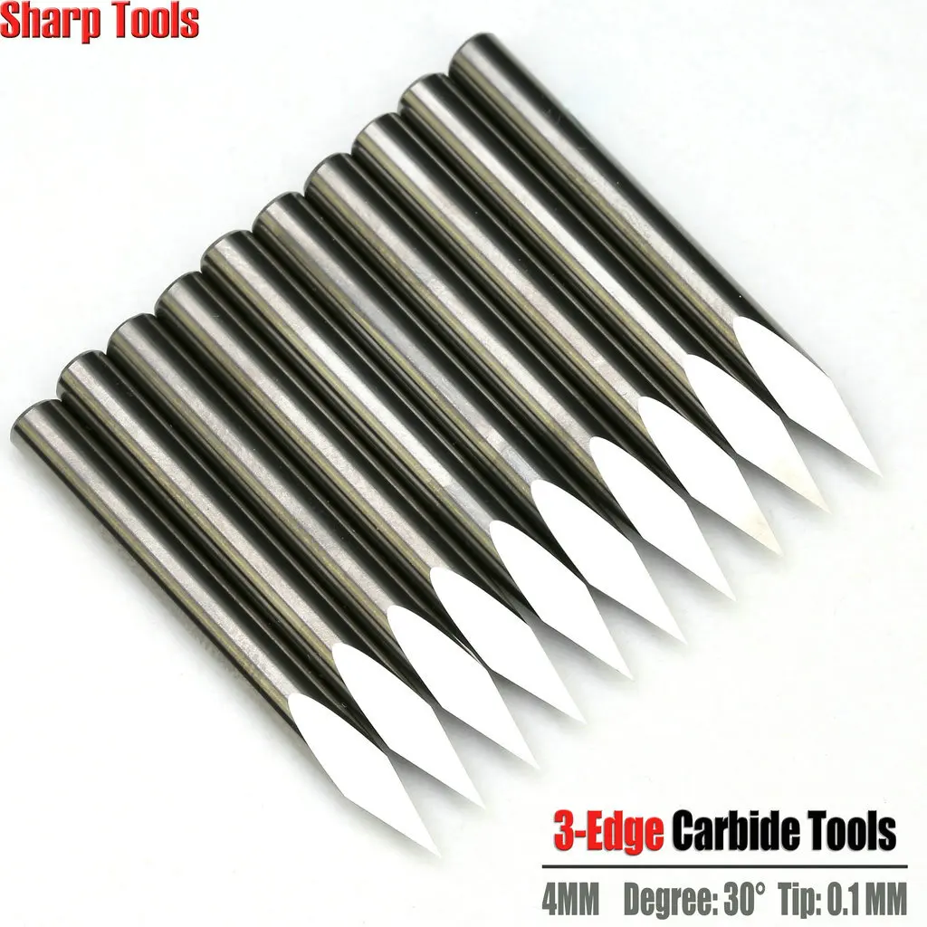 

30 Degree 4x0.1mm 3-Edge Tungsten Carbide PCB Engraving Cutter CNC Router Milling Bits for Metal V Carving Tool Pyramid Endmill