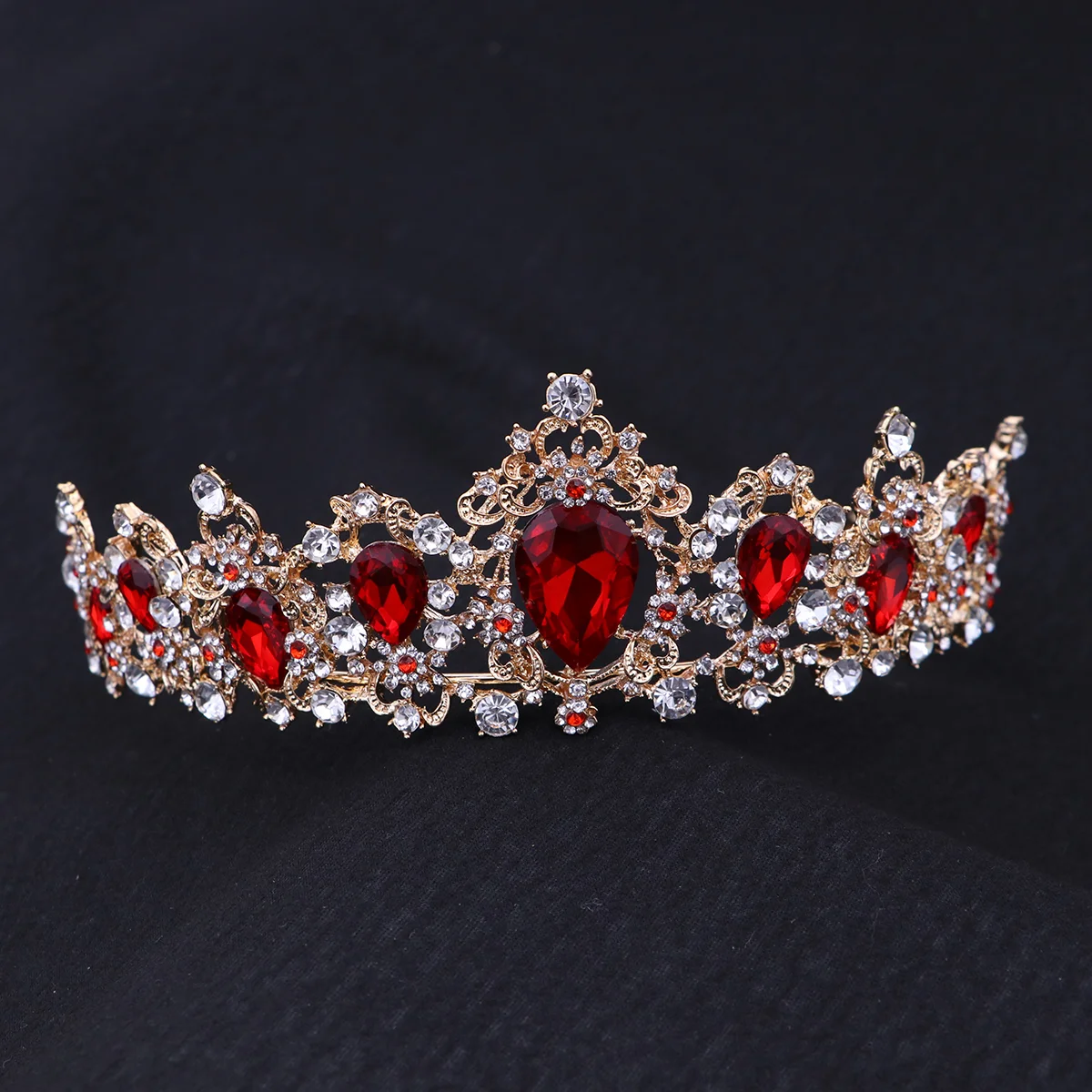 

Baroque Wedding Crowns Royal Tiara Bride Tiaras Bridal Headband Headpieces Hair Accessories for Red