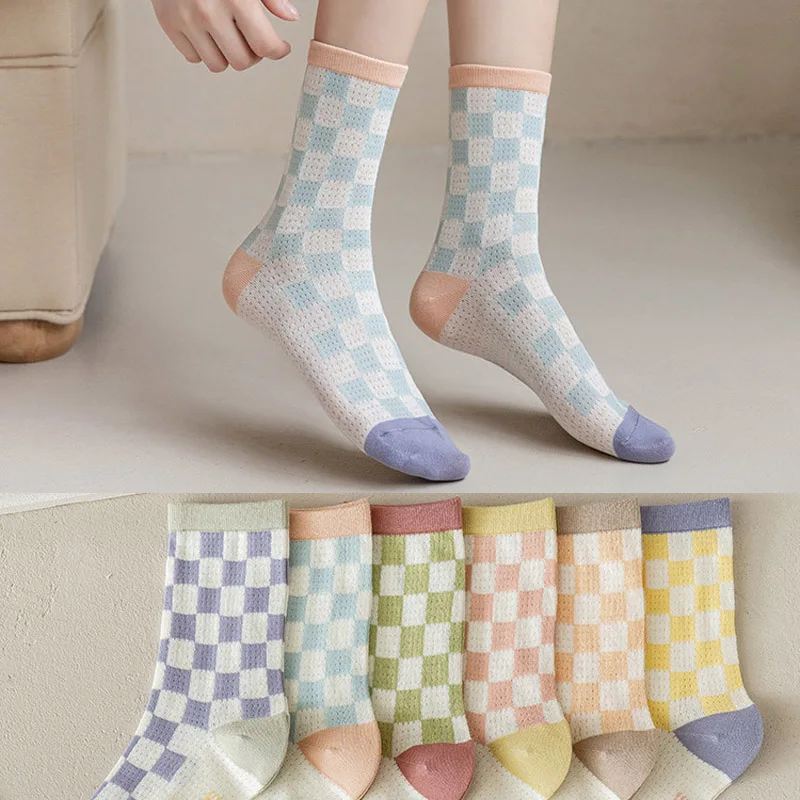 

Women's Summer Square Socks Mesh Breathable Socks Pure Cotton Thin Socks Students Cute Solid Color Square Socks Trend Stockings