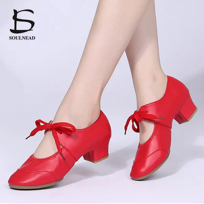Women Latin Dance Shoes Ballroom Jazz Dancing Shoes Square Heel Soft Sole Outdoor Ladies Square Dance Woman Sneakers Size 34-42