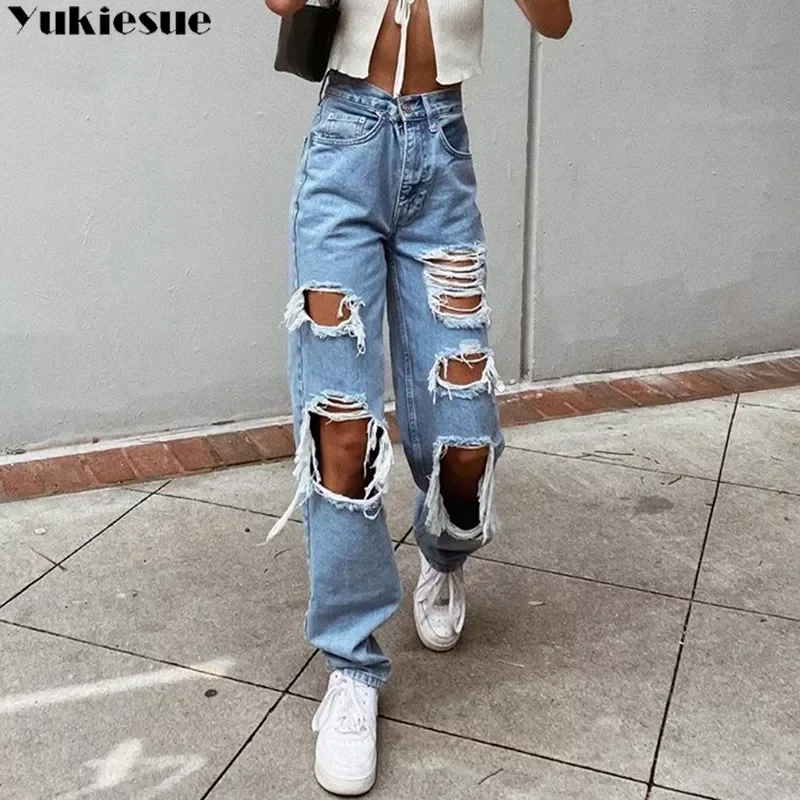 

Sexy Boyfriend Ripped Jeans woman Bagge Women Holes Destroyed Broken Pants Vintage Female Denim Trousers Distressed Designer