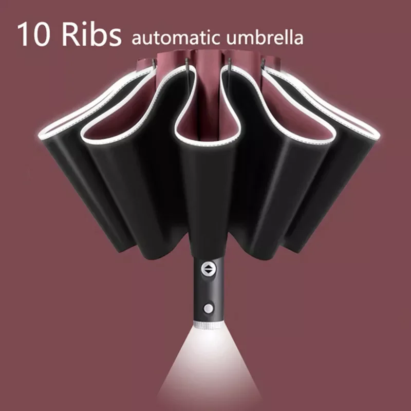 

Automatic UV Umbrella With LED Flashlight Reflective Stripe Reverse Large Umbrellas For Rain Sun Heat Insulation Parasol
