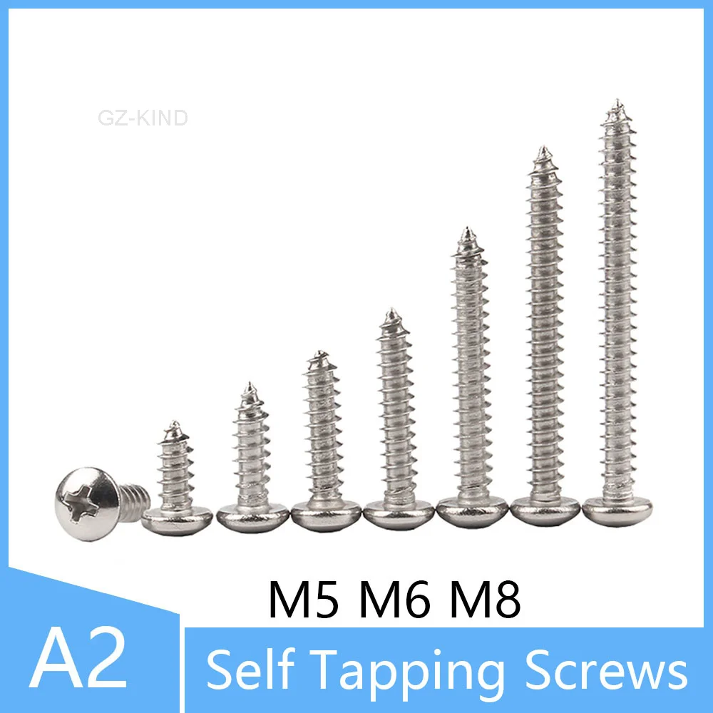 

2/5/10Pcs Self Tapping Phillips Pan Head Screws M5 M6 M8 A2 304 Stainless Steel Tappers Wood Screw