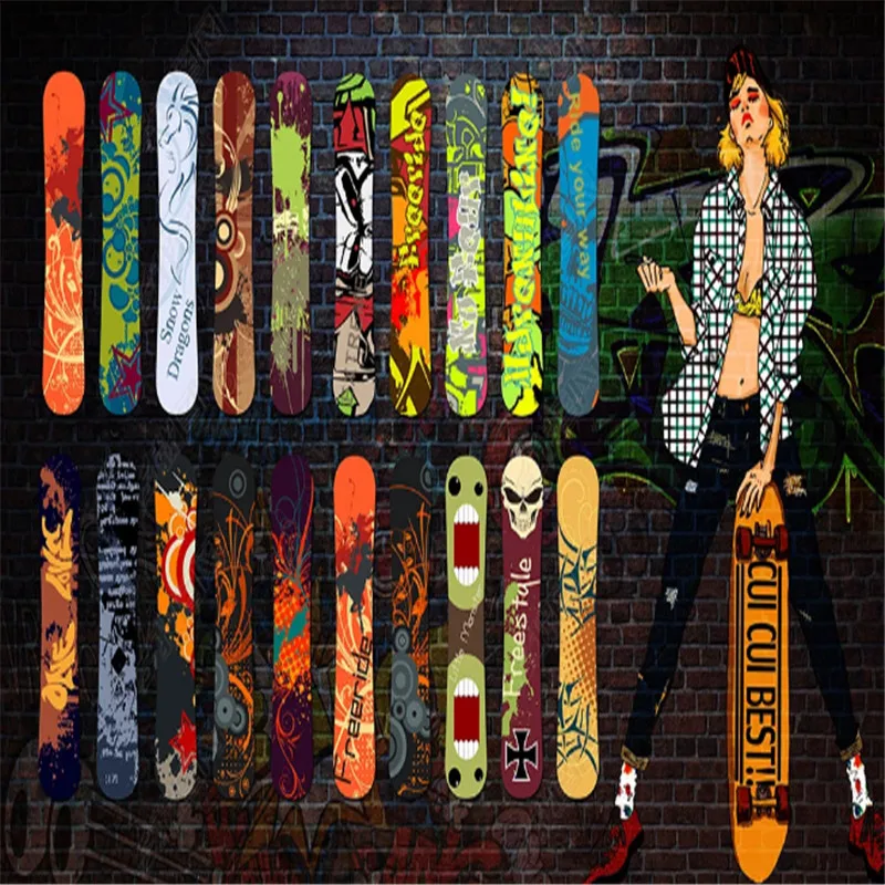 Пользовательская уличная спортивная скейтборд граффити обои промышленного декора ностальгической кирпичной стены фоновые бумаги фрески.