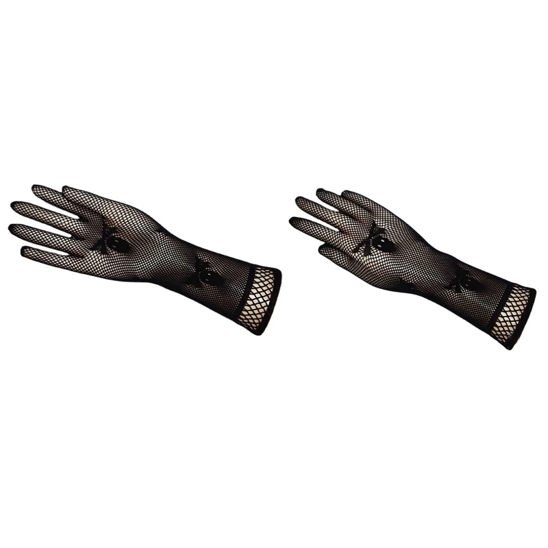 

Women Mesh Bat Gloves Wrist Length Full Finger Fishnet Gloves Jacquard Bat Long Gloves Cosplay Nighclub Accessories