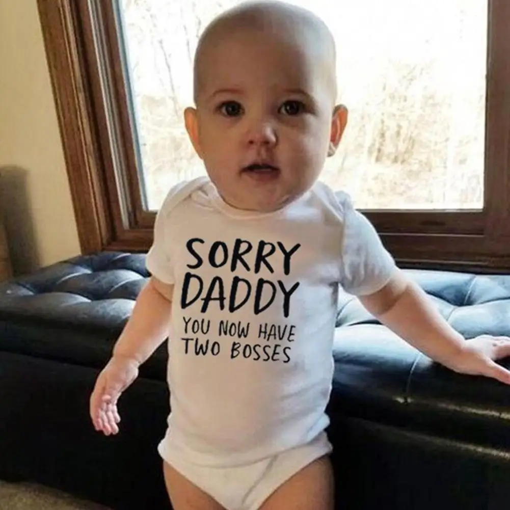 

0-24M Sorry Daddy You Know Have Two Bosses Print Funny Infant Jumpsuit Boy Short Sleeve Girl Romper Baby Cotton N6U7
