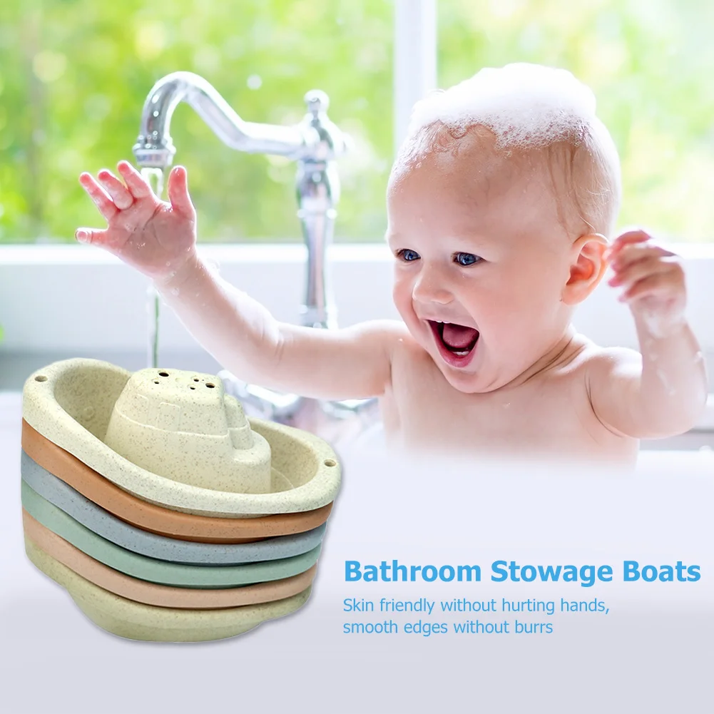 6PCS Baby Stacking Cup Toy Folding Boat Shape Tower Bathing Shower Beach Toy Play Water Kit Educational Toys For Infant Gift