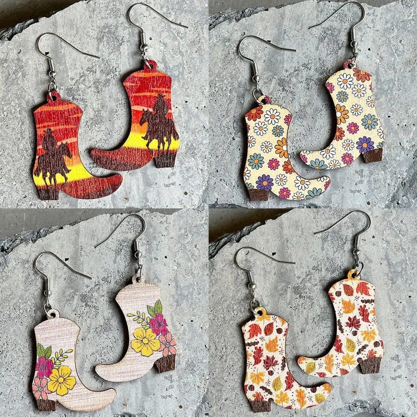 Висячие серьги в Западном ковбойском стиле с изображением цветка лошади и заката