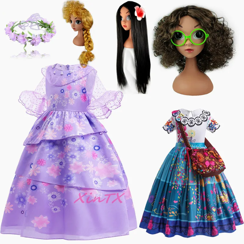 

ENCANTO Mirabel Dress Wig Kids Princess Cosplay Dress Girls Cosplay Party Costume Isabela Dress with necklace