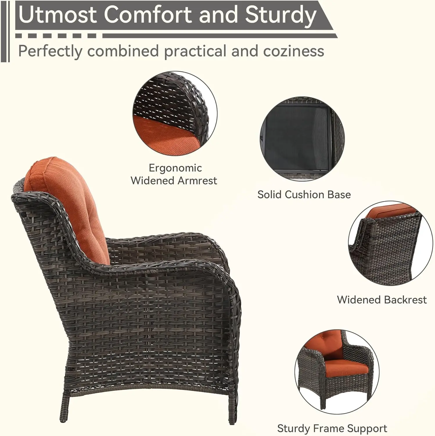 Набор из 2 стульев обеденные стулья ротанга для патио с 3 5-дюймовыми подушками