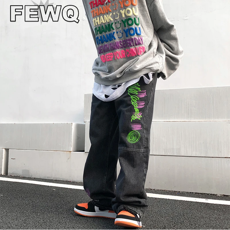 

Джинсы FEWQ мужские прямые с широкими штанинами, винтажные брюки из денима в стиле High Street, Y2k, весна 2023
