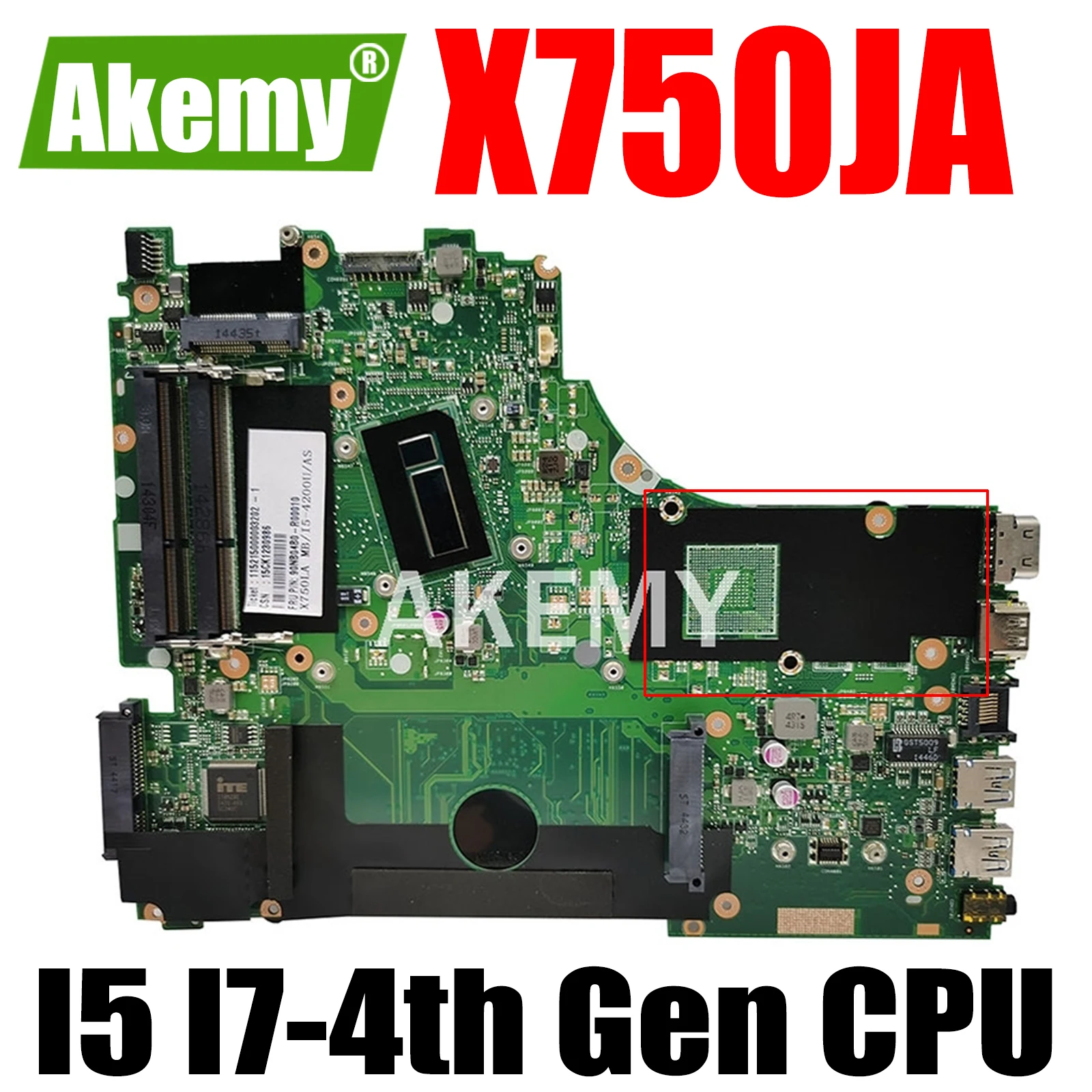 

X750JA Motherboard with I5-4th Gen I7-4th Gen CPU for ASUS A750J K750J K750JB X750JB X750JN X750JA Laptop Motherboard Mainboard