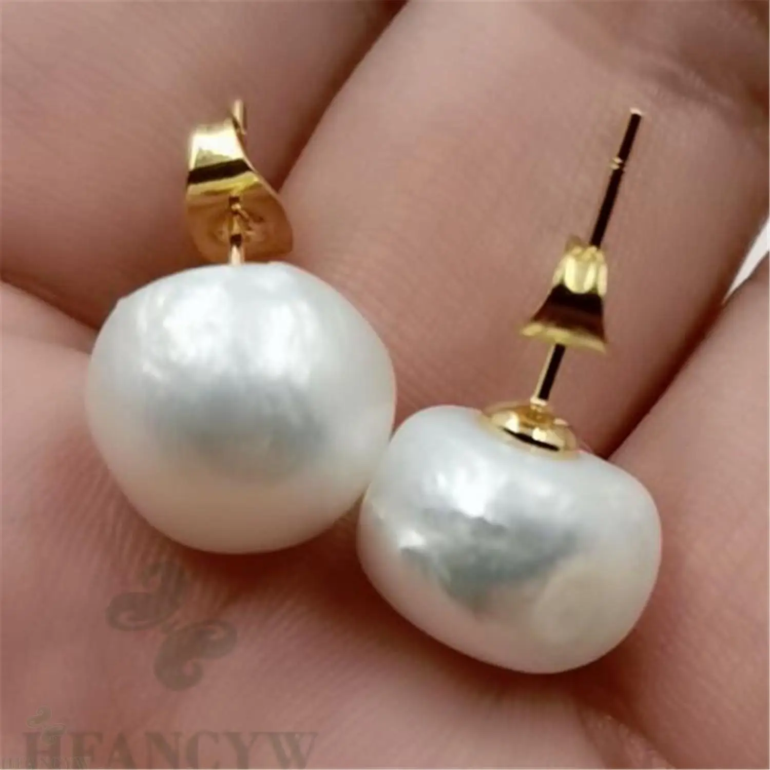 

12-14MM Mabe White Baroque Pearl 18K Gold Earrings Classic Ma Bei Personality Gorgeous Delicate