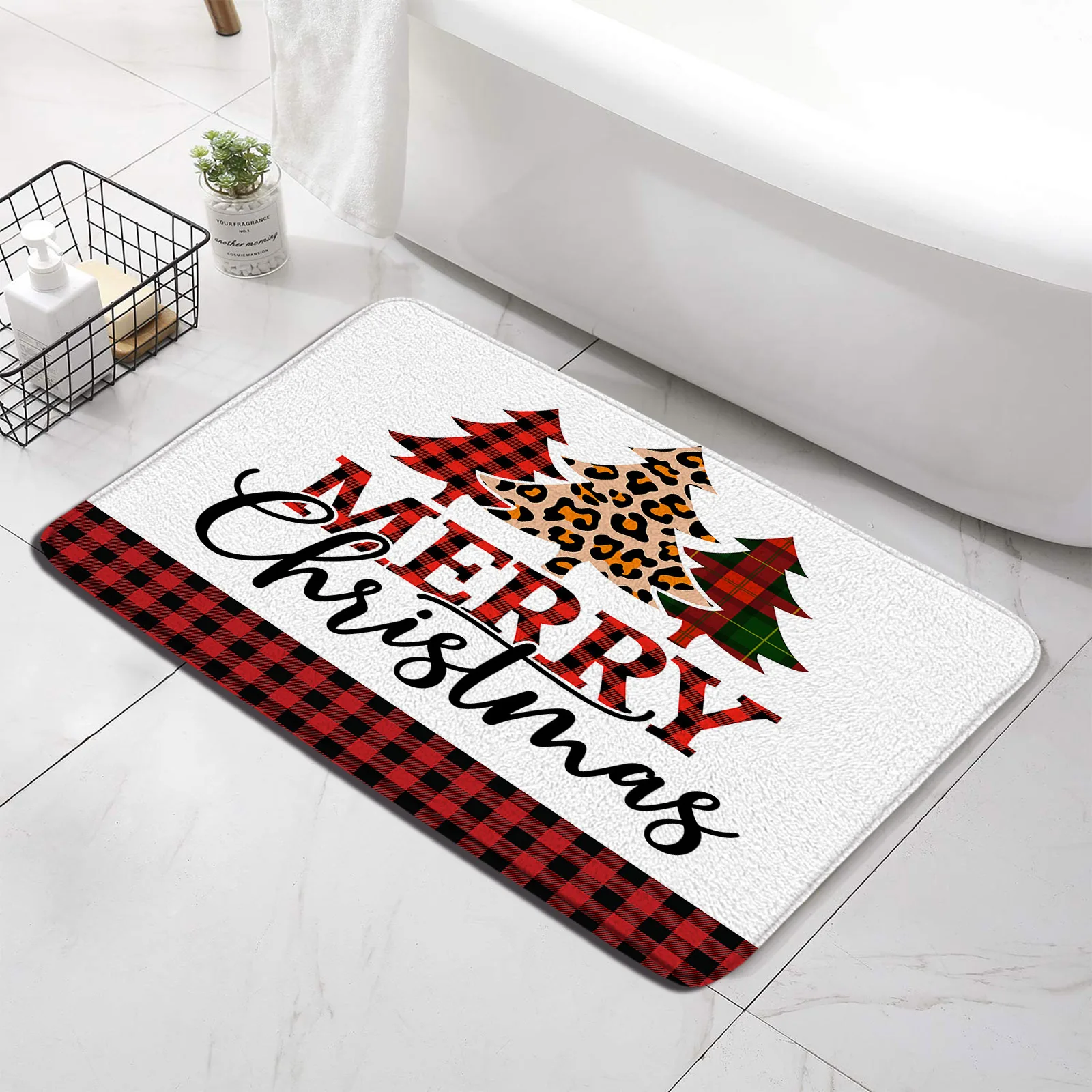 Рождественский коврик для ванной красного черного буйвола шашки сосны