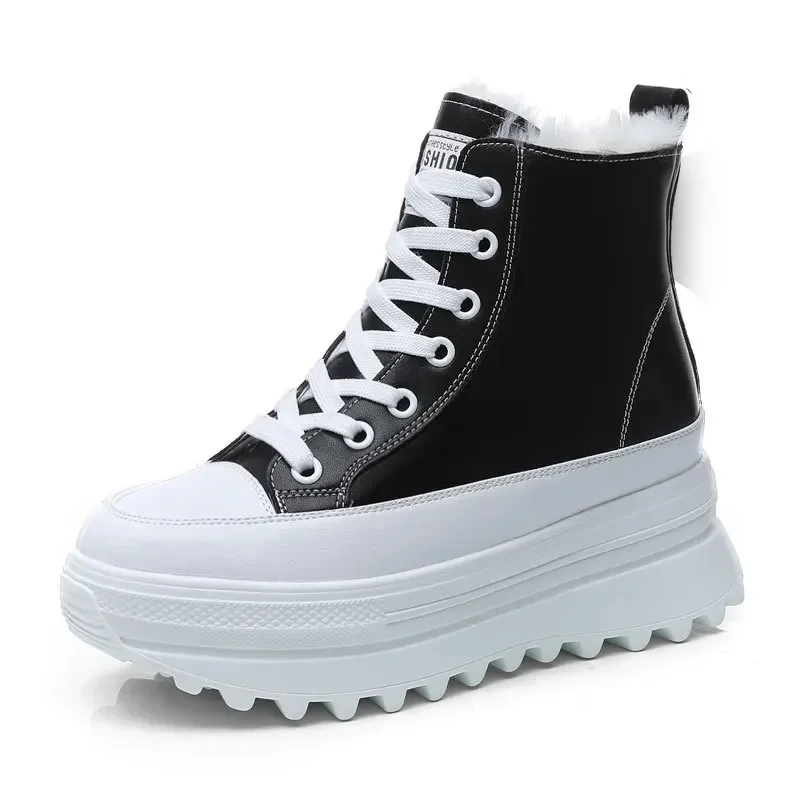 Ботильоны из натуральной кожи 7 см повседневные кроссовки на массивном каблуке