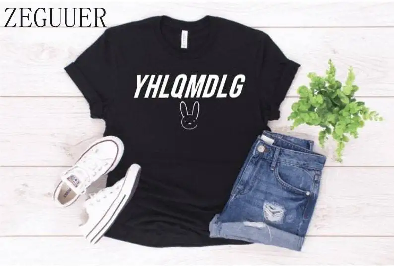 

Летняя футболка YHLQMDLG с надписью Bad Bunny, хлопковые черные футболки, Винтажная футболка с графическим рисунком, модная популярная хипстерская ...