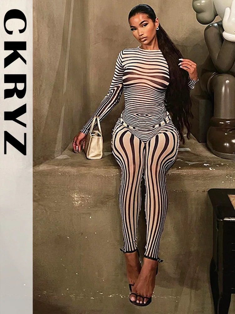 

Ladies Autumn Mesh See Through Club Wear Y2K 2 Piece Sets Long Sleeve Top And Pant Set Women New Fashion Evening Party Clubwear