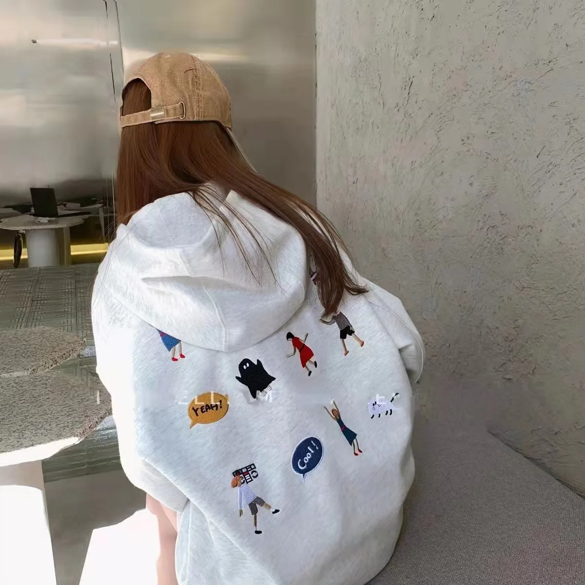 

ADER Fashion Brand Cartoon Character Embroidery Hooded Sweater Men And Women Lovers Essentials Hoodie Loose Casual Top