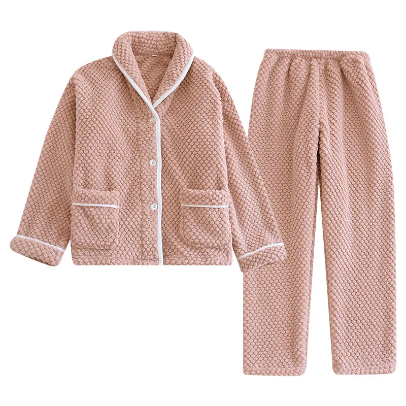 New fashion pajamas for couples autumn and winter fleece thickened warm men's and women's premium flannel loungewear set