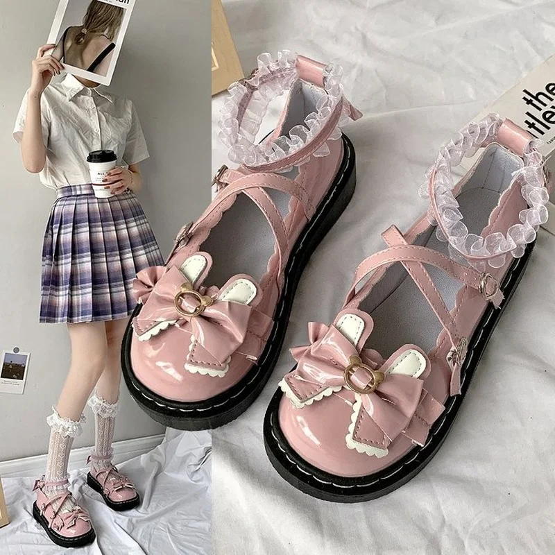 Купи Lolita Loli Cartoon Cute Girl Princess Shoes Cosplay Costumes Bowknot Lace Shores Strdent Rabbit Shoes за 613 рублей в магазине AliExpress