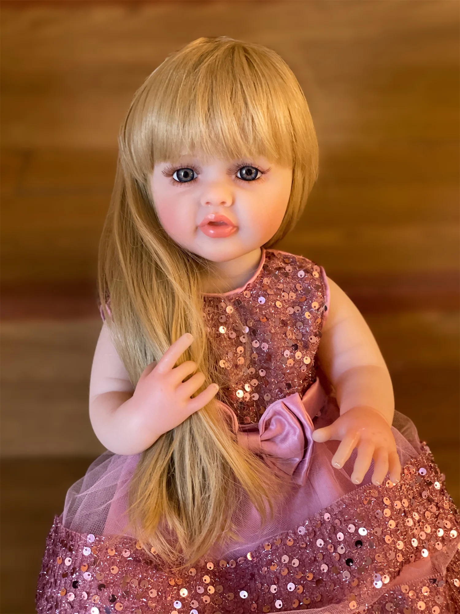 Водонепроницаемая кукла-реборн с открытыми глазами 56 см