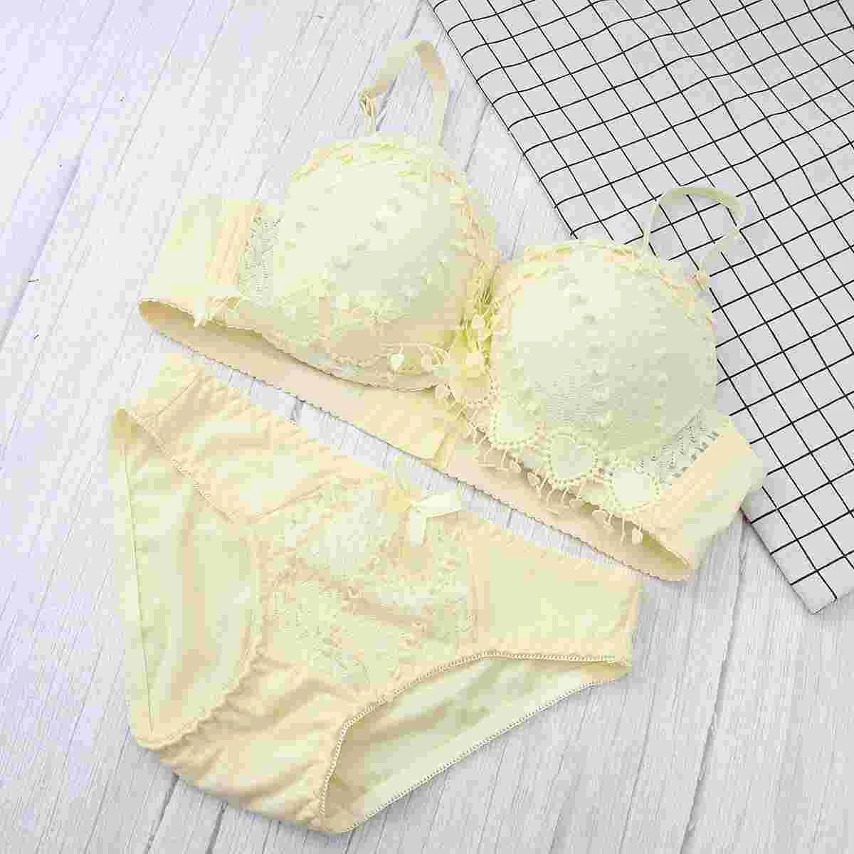 

Lace Set Sexy Push Underwear and Panties (Yellow, 80B)