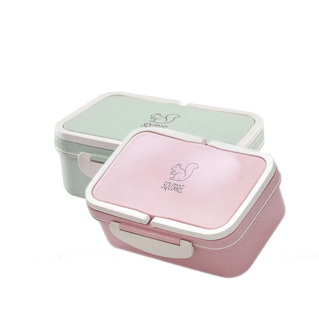 

Rectangle Wheat Straw Double Layers Lunch Box With Spoon Healthy Material Bento Boxes Microwave Food Storage Container Lunchbox