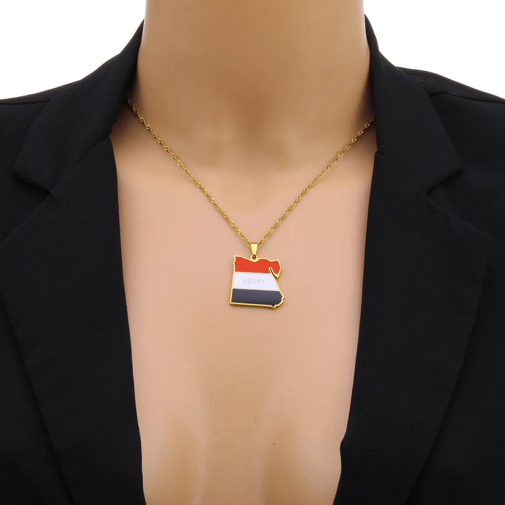 Африканская Карта Египта кулон в форме флага ожерелье из нержавеющей стали для