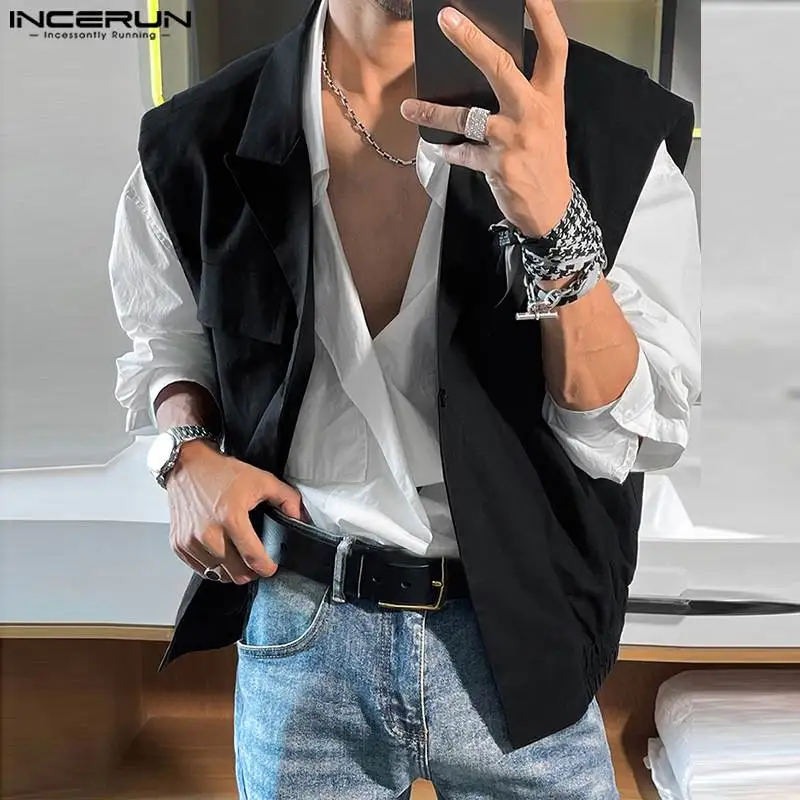 

Korean Style New Men's Solid Color All-match Simple Waistcoat Casual Streetwear Male Hot Selling Pocket Vests INCERUN Tops 2023