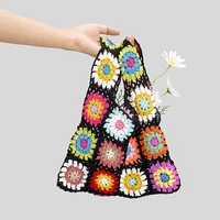 bohemia crochet handbag for women retro geometric pattern tote fashion shopper shoulder bags ladies summer beach underarm bags