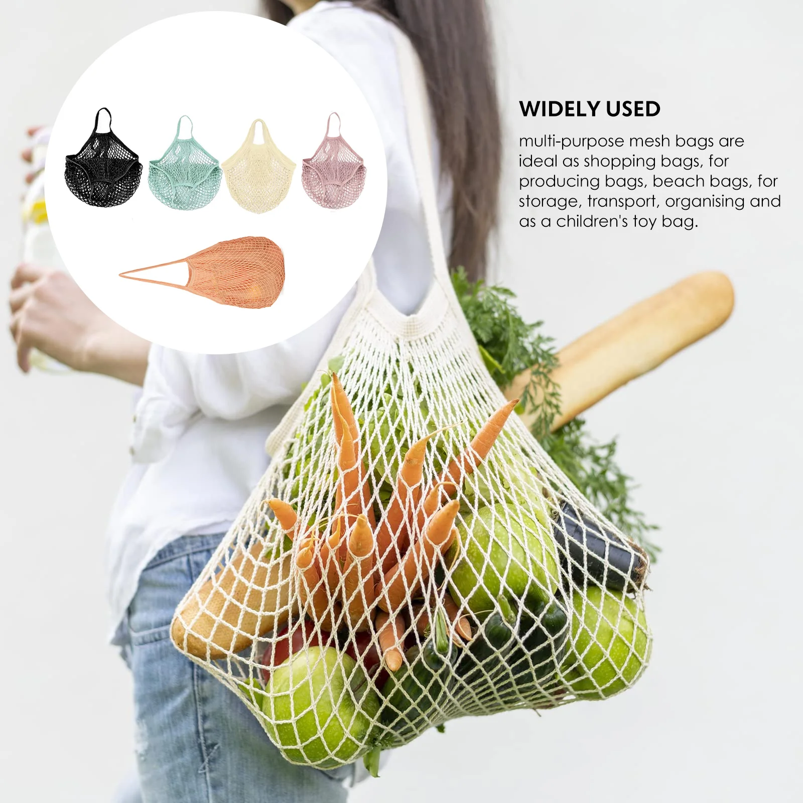 

5Pcs Portable Cotton Mesh Bag Supermarket Shopping Mesh Bag Vegetable And Fruit Mesh Bag Mesh Pocket Hollow Mesh Bag