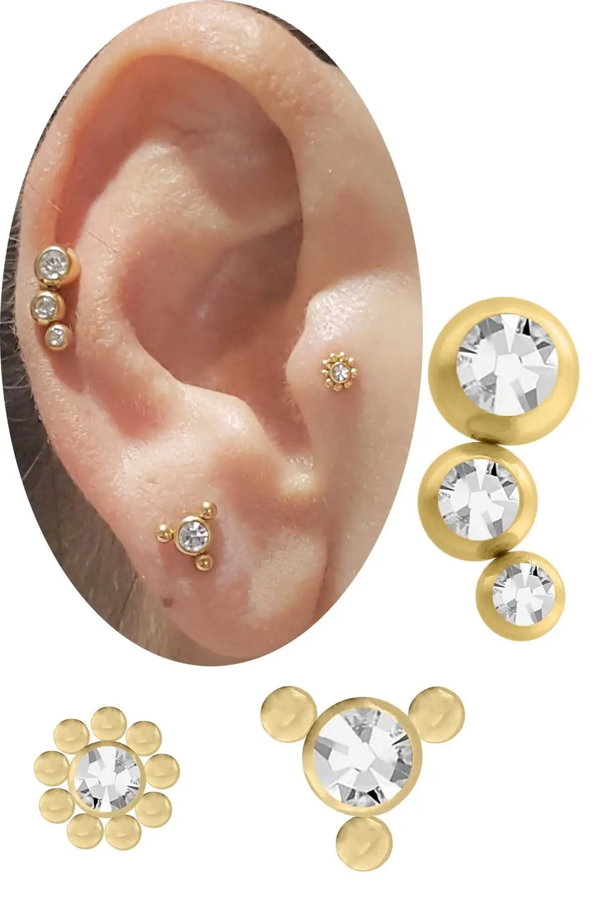 

Surgical Steel Zircon Gold Tragus-helix-auricle 3 Pcs Kombin Piercing