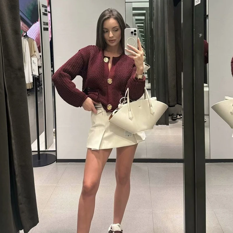 Женский свитер TRAF осень 2024 новый свободный теплый кардиган женский модный