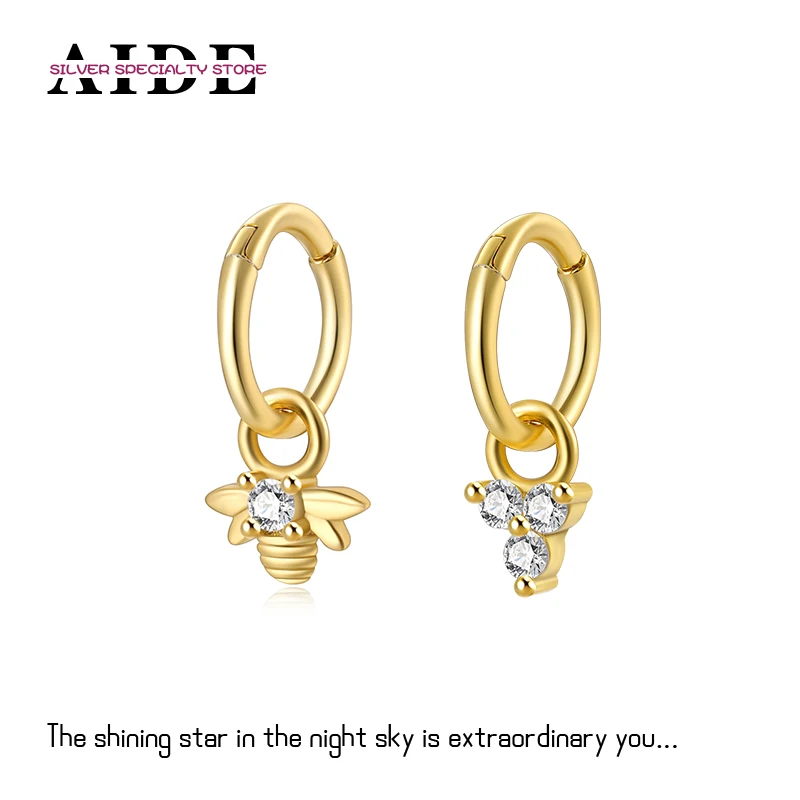 

AIDE 925 Sterling Silver Piercing Aretes Earlobe Buckle White Zircon Cartilage Hoop Earrings For Women Pendientes Mujer Jewerly