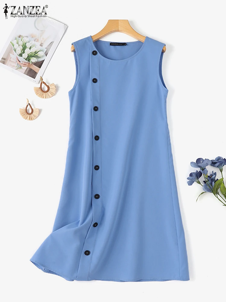 Платье женское летнее без рукавов до колена однотонное