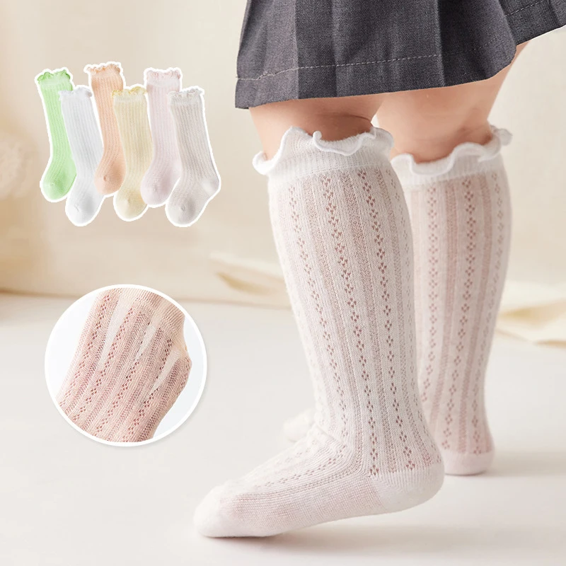 

Summer Baby Girls Long Socks Kids Socks Toddlers Knee High Mesh Thin Socks Hollow Out Soft Cotton Infant Socks For 0-5 Years