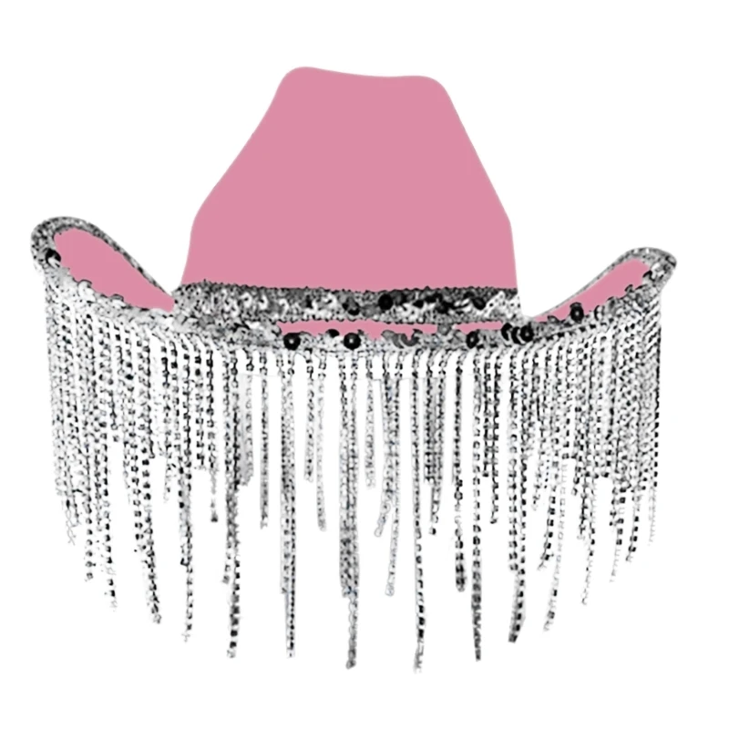 

Cowgirl Hat for Adult Cowboy Hat with Sequins Rhinestones Fringe Fit Most Women for Theme Party Black White Pink