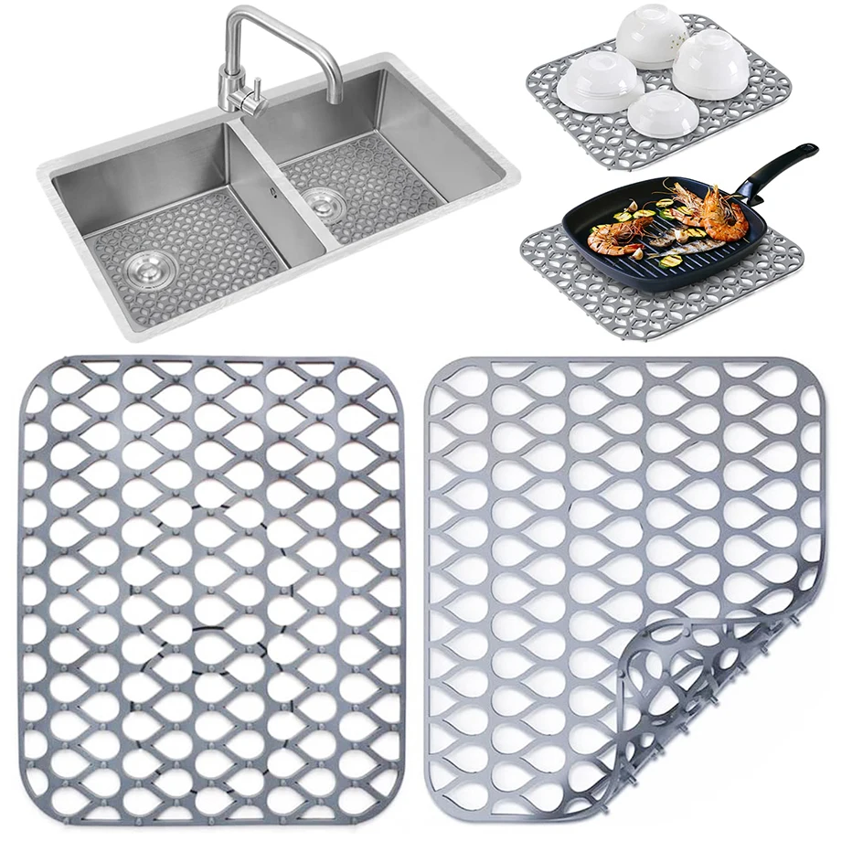 

Защитные коврики из нержавеющей стали и силикона, нескользящий коврик для раковины, кухонная сетка для слива раковины, устойчивая к царапин...