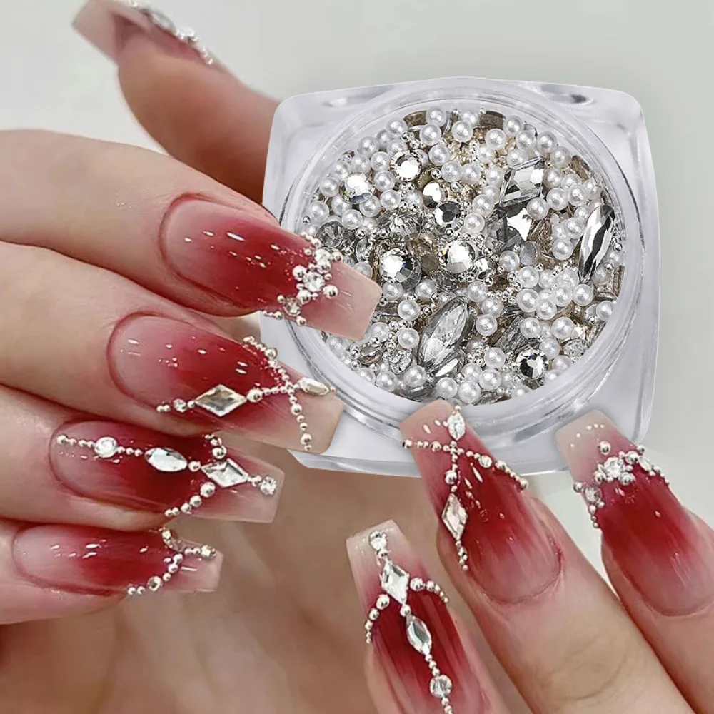 

Bottom Drills Nail Art Jewelry Aurora Stars Nail Steel Beads Nail Rhinestones 3D Nail Art Drills Pearl Nail Decorations