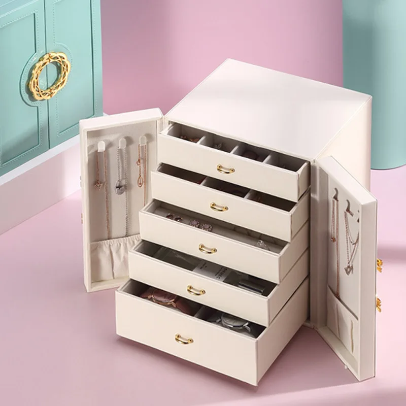 Makeup Storage Box Flat Open Jewelry Box Large Capacity Multi-layer Korean Jewelry Box Earrings Necklace Jewelry Storage Box
