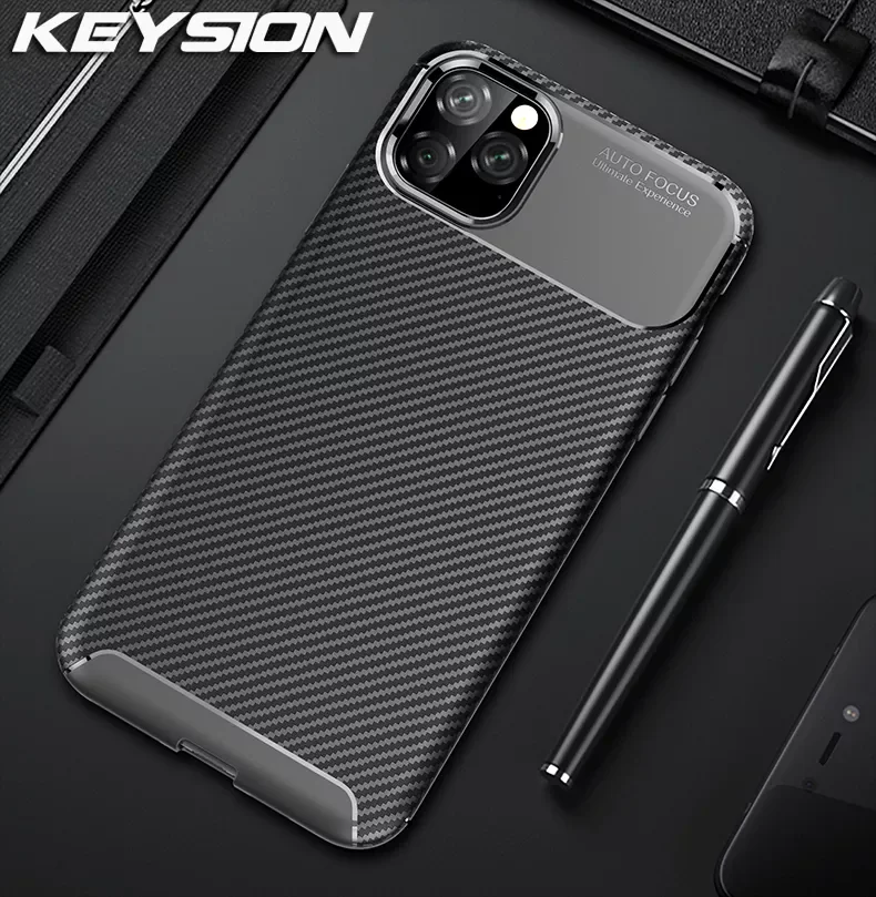 

KEYSION Phone Case for iPhone 11 11 Pro Max Carbon Fiber Silicone Shockproof Back Cover for iPhone SE 2020 XR 7 8 Plus X XS Max