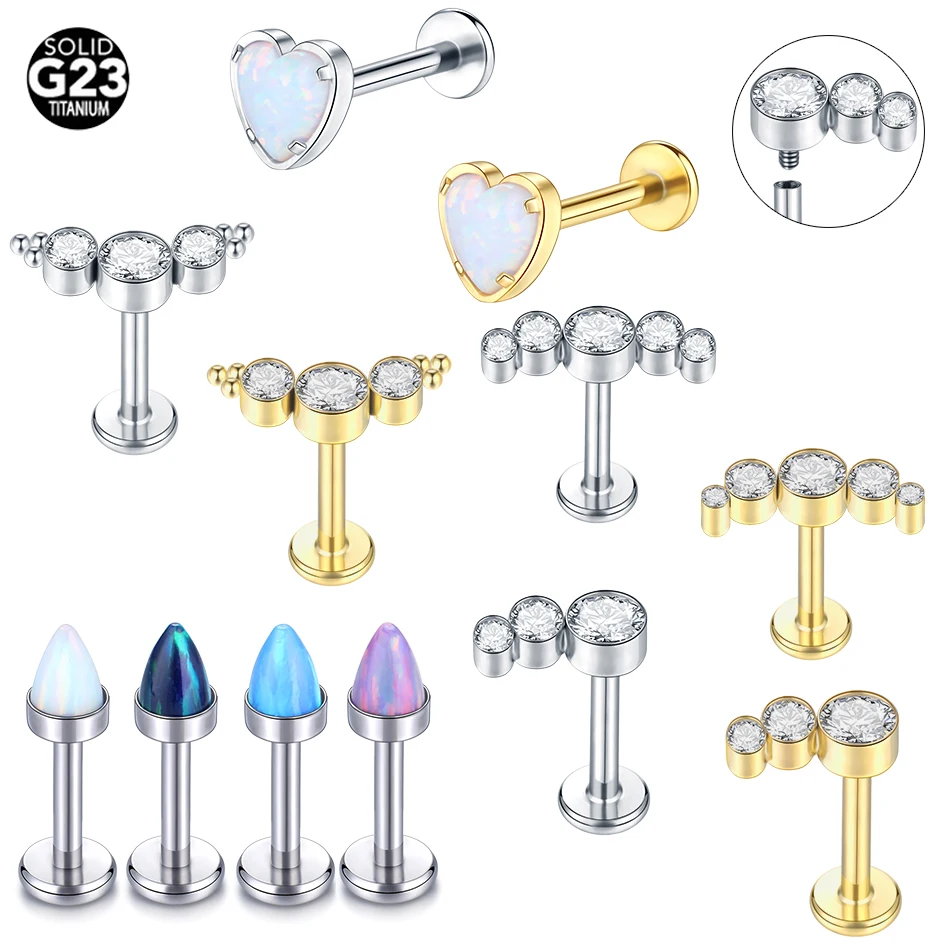 

1PC 16G Internal Thread Titanium Heart Opal Zircon Monroe Lip Stud Labret Tragus Helix Piercing Daith Conch Earring for Women