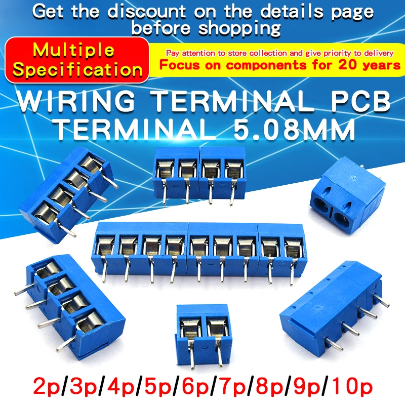 

10 PCS KF301- 2P/3P/4P/5P/6P/7P/8P/9P/10P Terminal Block 5.08mm PCB Terminal Block Connector