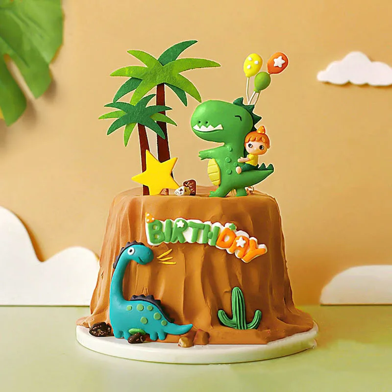 Dinosaur Birthday Cake Decoration Riding Dragon Baby Birthday Cake Topper Kids Happy Jungle Dino Birthday Party Decor