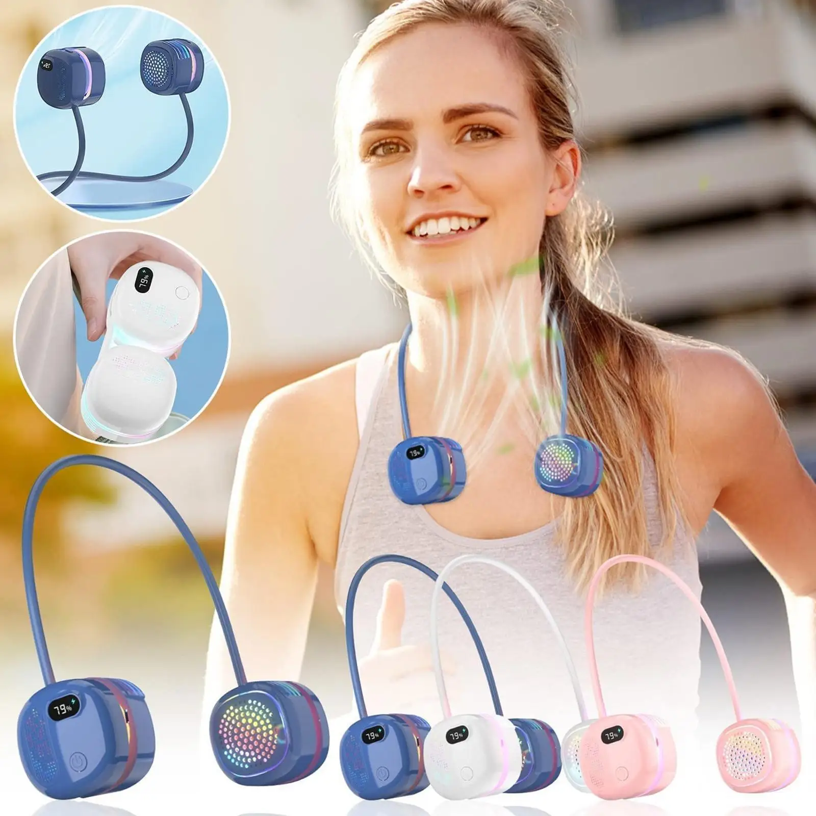 

Portable Neck Fan 2000 MAh Adjustable Bladeless Neck Fan USB Rechargeable Flexible Hose Foldable Fan Neck Fan With Night Light