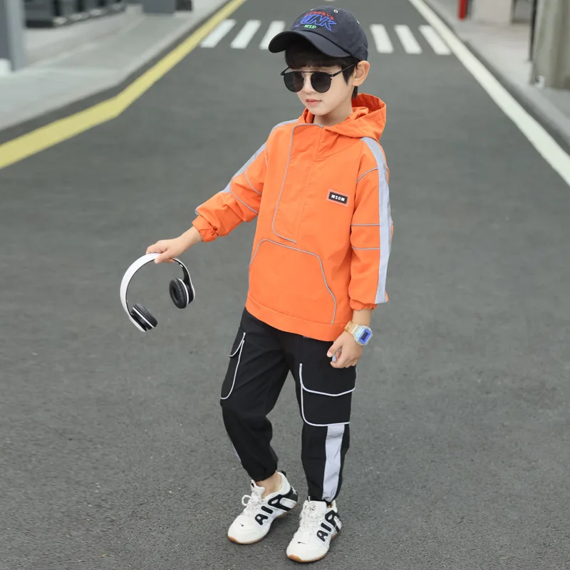 

Teens Active Luminous Sport Suit For Boys 6-12y Hoodie Jacket Pants Set Children Classic Light Tracksuit Kids Reflective Outfits
