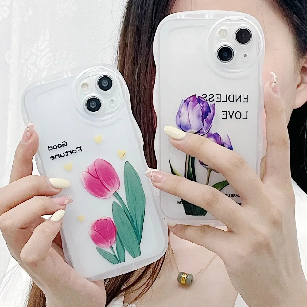

Silicone Case for Xiaomi Redmi Note 8 7 6 5 Pro A1 Plus 4 4X 5A 6A Y2 S2 Y3 Funda Transparent Wave Edge Tulips Roses Coque