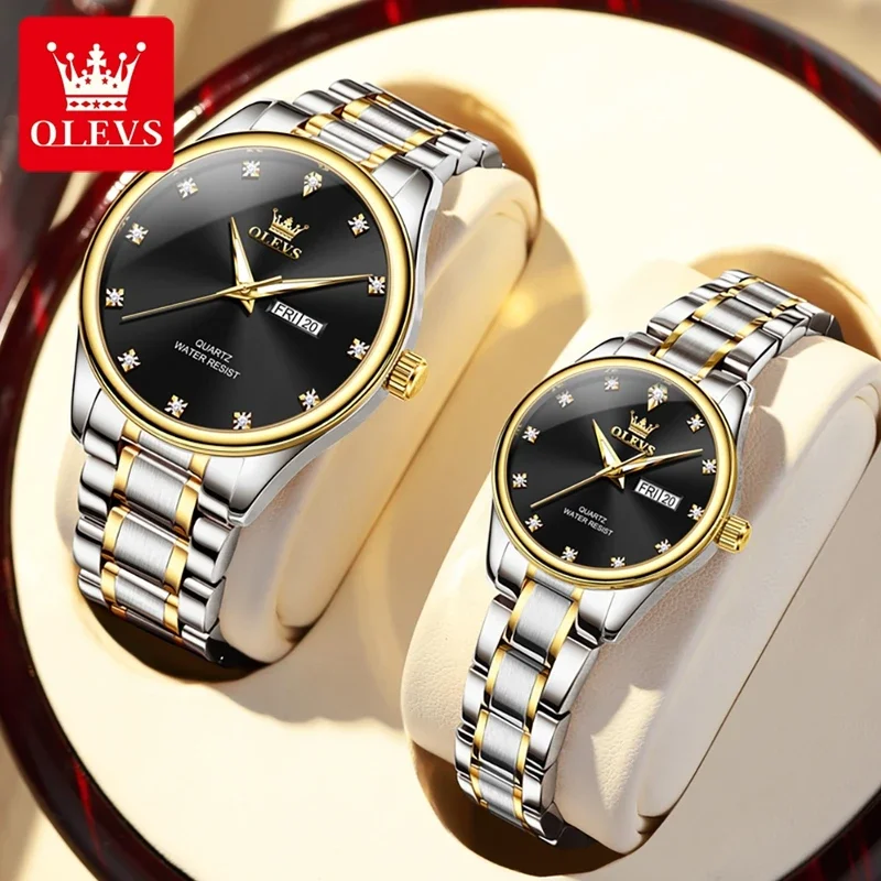 Olevs 3612 новые роскошные кварцевые часы для пар мужские и женские