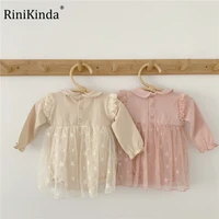 rinikinda cute newborn baby girl long sleeve peter pan collar mesh lace romper jumpsuit fashion outfits clothes buttons